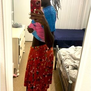 Size medium brand, lula roe red blue and yellow mid skirt